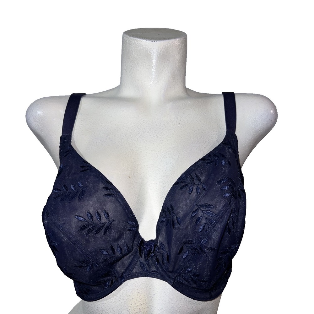 Panache 32H Dark Blue Tango Balcony Underwire Bra 3256 Embroidered Mesh Lingerie